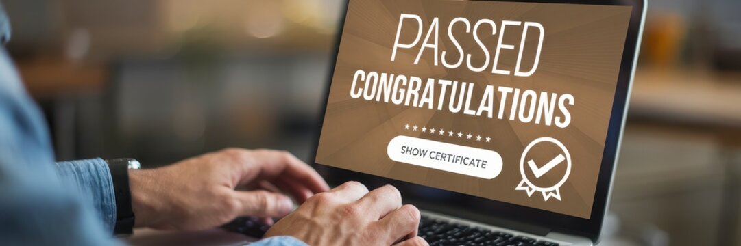 Person views passed congratulations message on their laptop screen