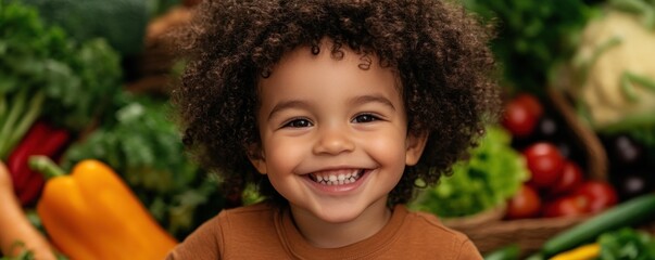 Discover the Joy of Healthy Eating Watch a toddler happily eating fresh vegetables in a garden, embracing the goodness of nature's bounty Promote plant-based nutrition for kids with vibrant images of