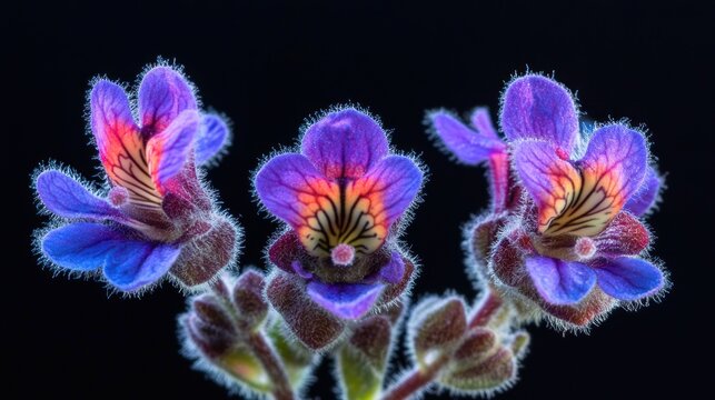 Velvet tapestry of trichromatic blooms against a stark backdrop