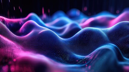 Fototapeta premium Smooth abstract neon waves in pink and blue hues, blending into a high-tech aesthetic.