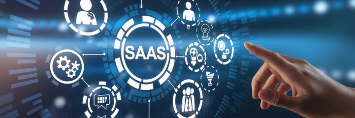 Obraz premium Software as a service concept with fingertip interacting digitally