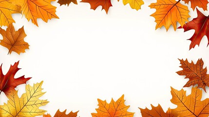 Autumn leaves frame on white background, use as backdrop or graphic element