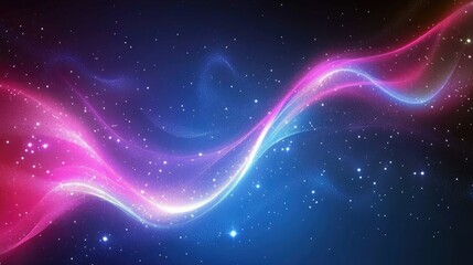 Vibrant glowing waves in pink and blue, forming an abstract futuristic background.