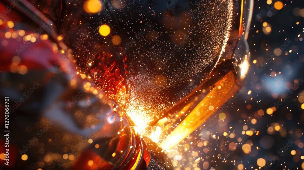 Poster A dynamic close-up of a welder at work, creating vibrant sparks as they expertly manipulate metal, wearing protective gear in an industrial setting.