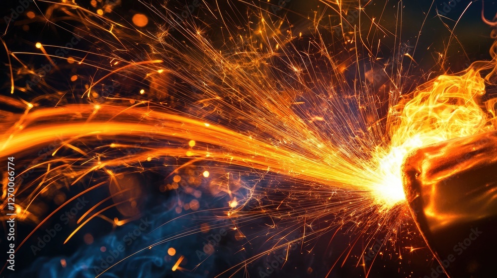 Poster a dynamic close-up of a welder at work, creating vibrant sparks as they expertly manipulate metal, w