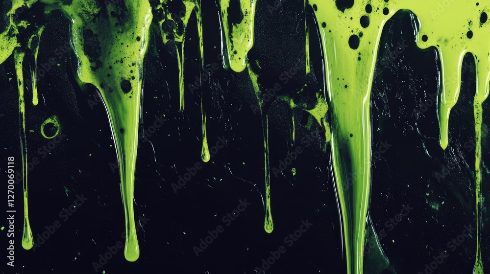 Poster a neon green and black goo texture dripping, forming abstract fluid shapes, evoking the idea of toxi