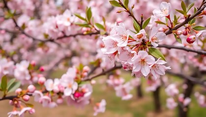 Obraz premium Blooming cherry blossoms in spring adorn slender branches gracefully