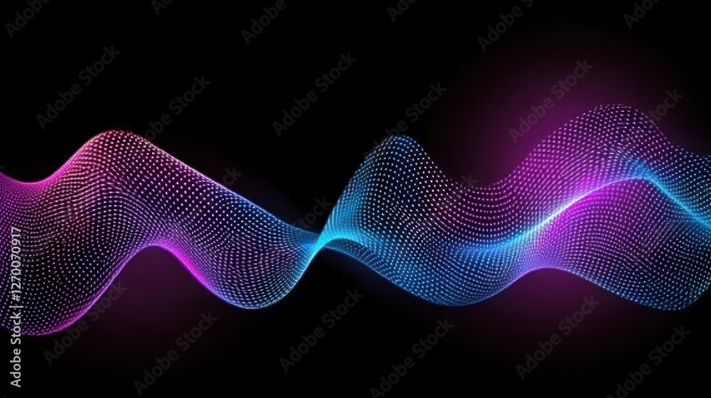 Poster abstract glowing waveform pattern with gradient colors on black background