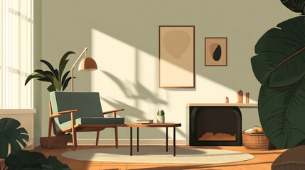 Fototapeta premium Cozy Scandinavian living room with natural materials and minimalist decor