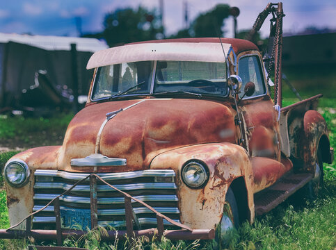 vintage tow truck rusted and retro  