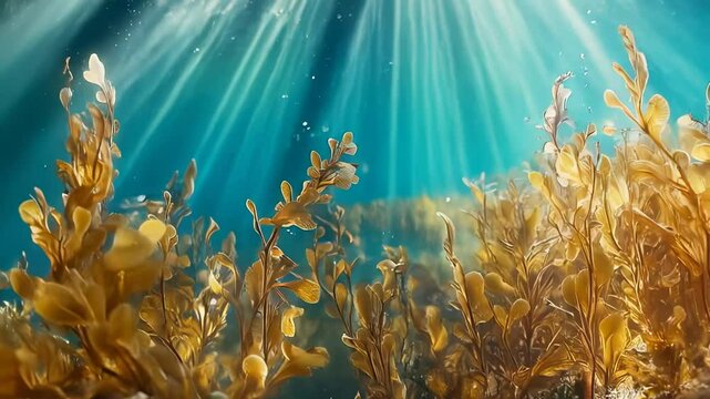 Underwater Scene with Vibrant Seaweed and Light