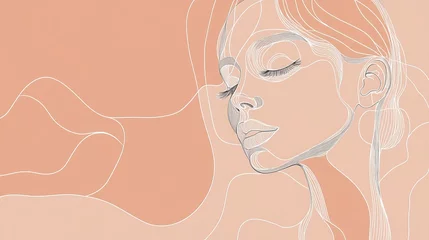  International women's day greeting card. Woman face in one continuous line drawing. Abstract female portrait in simple linear style. Vector illustration for 8 march 