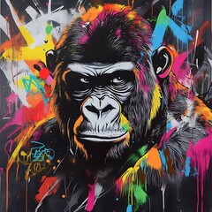Vibrant Gorilla Portrait with Abstract Background