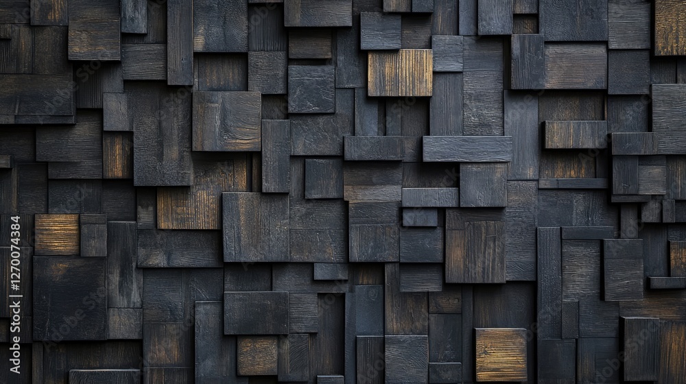 Poster An intricate and visually captivating pattern of wooden blocks in various sizes and tones, creating a textural background that blends contemporary design with organic aesthetics.