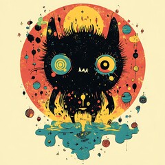Cute cosmic monster in colorful abstract scene.  Possible use T-shirt design