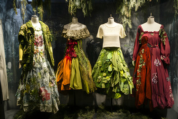 Display of eco-conscious fashion featuring garments made from organic and recycled materials
