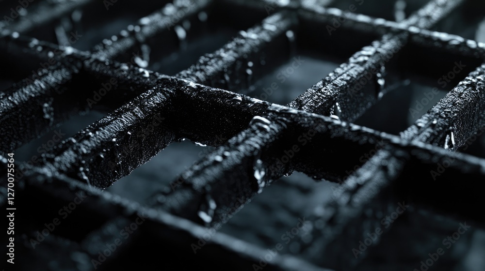Poster Close-up of rebar and formwork carefully arranged in a foundation pit, ready for the next step in the construction of a building.
