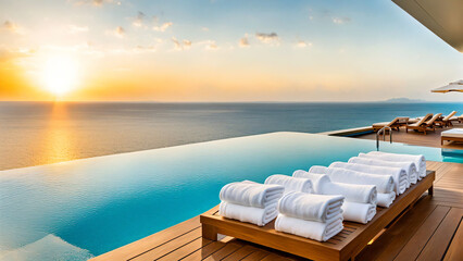 Obraz premium Luxury Poolside Towels at Sunset