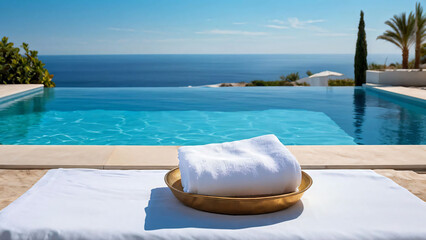 Obraz premium Luxury Poolside Towels at Sunset