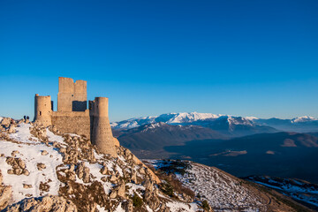View of the Castle of Rocca Calascio,  mountaintop fortress in the municipality of Calascio, in the Province of L'Aquila (Abruzzo, Italy).