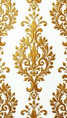 Intricate gold floral damask, white background, seamless repeat , white, design