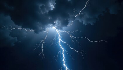 Inward-pointing white thunderbolts radiating from center against black backdrop , bright, symbol