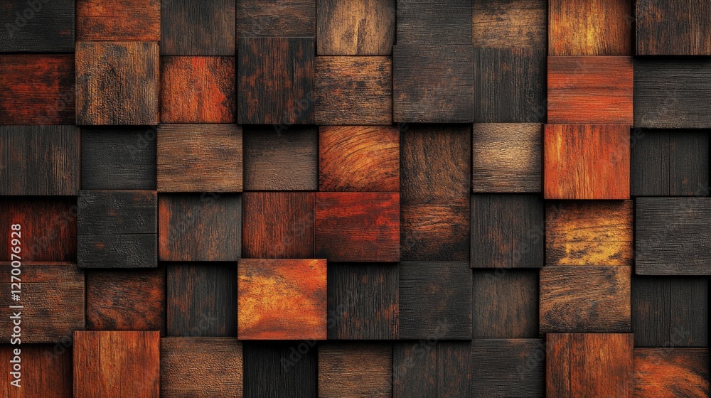 Poster intricate interwoven wooden texture, featuring dark brown and reddish-brown blocks, creating a visua
