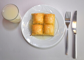 Traditional Nuriye Baklava with Walnut Milk and a Glass of Milk 2