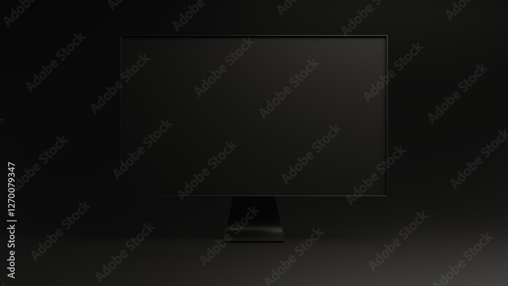 Wall mural computer monitor mockup. pc computer template with blank screen on dark background. 3d rendering
