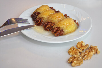 Traditional Walnut Lined Baklava Dessert