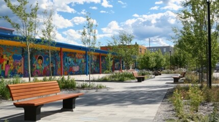 Vibrant Mural and Pathway in a Sunny Urban Park