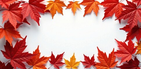 Fototapeta premium Crisp, red & gold maple leaves frame a blank space , decorative, harvest