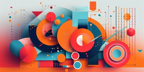 Obraz premium Vibrant Abstract Composition Featuring Geometric Shapes and Bold Color Gradients for Artistic Inspiration