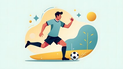 Flat Vector Illustration of a Soccer Player Kicking a Ball