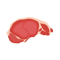 Vector illustration of raw meat in cartoon flat style. Butchery food set elements in flat graphic design. Collection of raw slices of beef, lamb, pork, steak, bacon. Fresh meat product