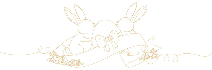line art egg and rabbit illustration background with a easter day