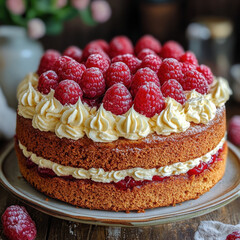 A delicious assortment of cakes and desserts with berries, including chocolate cake, cheesecake, and berry tarts, all served on white plates, showcasing fresh strawberries, raspberries, and other berr