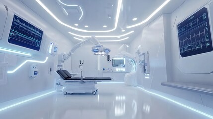 Futuristic Operating Room: Advanced Medical Technology and Sterile Environment