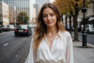 Obraz premium Professional Businesswoman in Modern Cityscape Generative ai.