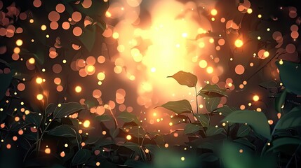 Obraz premium Firefly lights in a forest. Beautiful night scene. Possible use Background