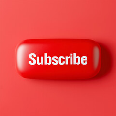 A large red 3D 'Subscribe' button with a glossy surface on a bold red background. The image is ideal for online marketing, call-to-action, and digital engagement strategies.