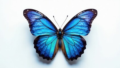 Obraz premium Intricate blue butterfly, iridescent details, stark white backdrop , iridescent, image, texture