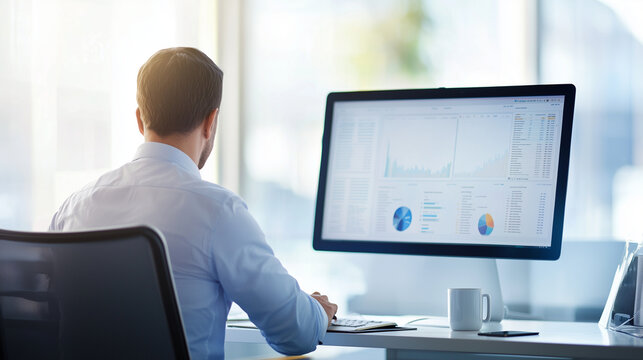 Businessman Analyzing Data in a Modern Office Setting