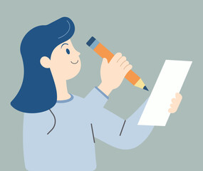 Illustration of a Person Holding a Pencil and Paper, Depicting the Concept of Writing, Creativity, and Note-Taking