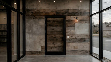 Rustic wood wall interior door modern building