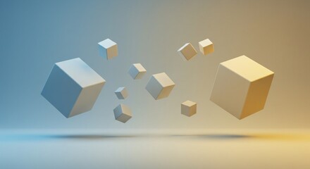 Minimalist 3D floating cubes with soft shadows and gradient lighting