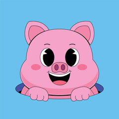 Cute pig come from hole cartoon