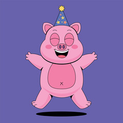 Happy pig with birthday hat