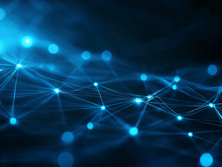 Abstract concept of secure digital network with glowing blue connections and nodes, representing technology and communication