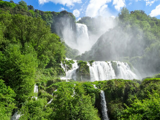 Fototapeta premium View of Marmore Falls: a man-made waterfall created by the Romans in 271 BC (Province of Terni, Umbria, Italy).